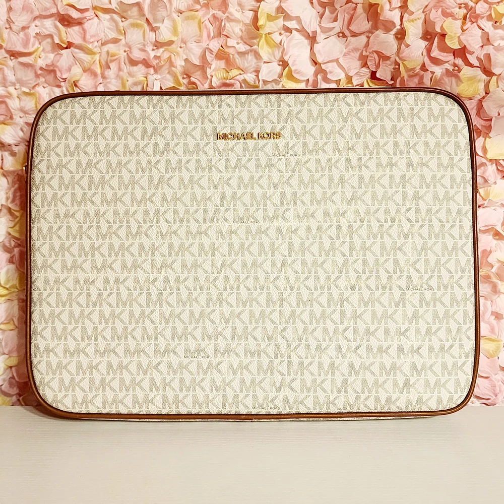Michael Kors White and Tan Laptop Sleeve